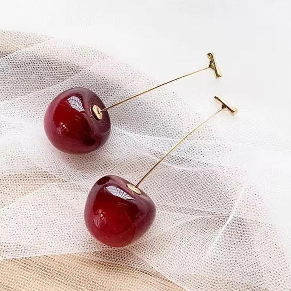 New! Anthropologie Jewelry Red Cherry Drop Earrings NWOT - Picture 3 of 12
